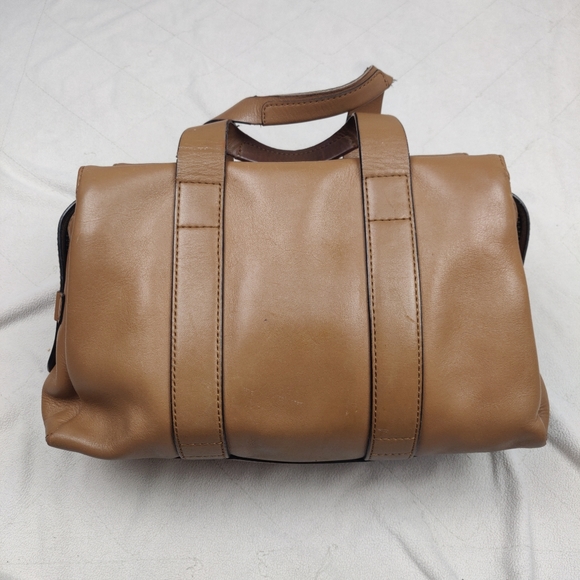 Aritzia Handbags - Aritzia Six Eleven Tan Leather Handle Mini Duffel Tote Bag Zip Top